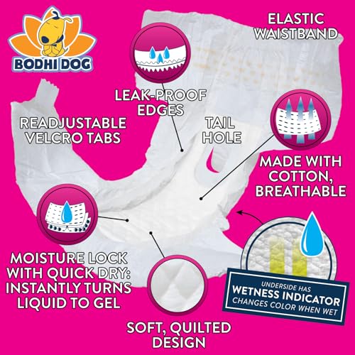 Bodhi Dog Disposable Female Dog Diapers - Super Absorbent Dog Diapers for Female Heat Cycle - Adjustable Fit Pee Wraps for Potty Training, Moisture Control & Wetness Indicator - Medium (20 Count) - size: Medium (Pack of 20)