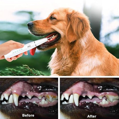 Plaque Remover for Teeth, Pet Ultrasonic Cleaner, Dog Plaque and Tartar Remover with LED Light, Dog Teeth Cleaning Dental Care Kit for Tartar and Stains, Suitable for Dogs and Cats (White) - color: White