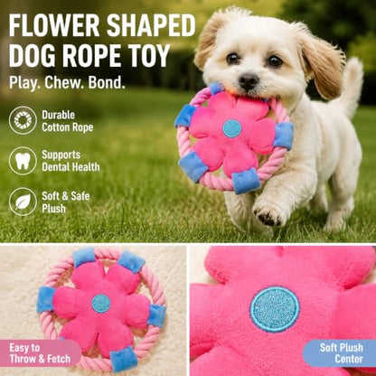 Durable Anti-Choking Dog Flying Disc 5.3 x 5.3 in,Soft Rope Loop Design for Interactive Play,Ideal on Fetching,Tug-of-War,Dental Exercise,Suited to Puppies and Adult Dogs,Perfect at Home,Park