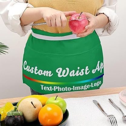sophiehome Custom Waist Apron with Pockets Add Photo Logo Name Personalized Waiter Server Short Aprons for Kitchen - color: Irish Green