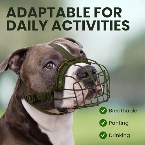 BRONZEDOG Pitbull Dog Muzzle Breathable Metal Basket for Large Dogs Amstaff Staffordshire Terrier Biting Chewing Barking (Nylon, Military Green) - color: Nylon, Military Green