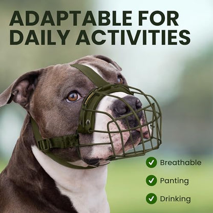 BRONZEDOG Pitbull Dog Muzzle Breathable Metal Basket for Large Dogs Amstaff Staffordshire Terrier Biting Chewing Barking (Nylon, Military Green) - color: Nylon, Military Green
