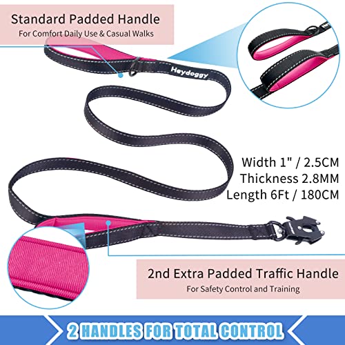 Strong Heavy Duty Dog Leash - 6ft Reflective Nylon Training Leash with Soft Padded Double Handle & Auto Lock Frog Clip - Safety Traffic Control for Large Medium Small Dogs No Pull Walk Black Pink,6ft - color: Black Pink, size: 6FT x 1" x 2.8MM