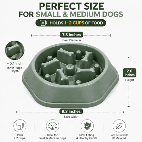 Slow Feeder Bowl for Small & Medium Cats & Dogs - Durable Slow Feeding Bowl with Non-Slip Base - Anti-Choking Puzzle Food Bowl for Dogs That Helps Mental Stimulation & Reduces Fast Eating-Green - color: Green