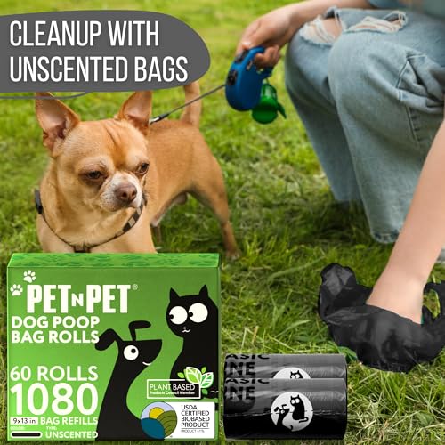Pet N Pet 1080 Counts Black Poop Bags for Dogs, 41% Plant Based & 59% PE Extra Thick Dog Poop Bags Rolls, 9" x 13", Unscented Pet Waste Bag - size: 1 Count (Pack of 1080), style: Unscented - Black