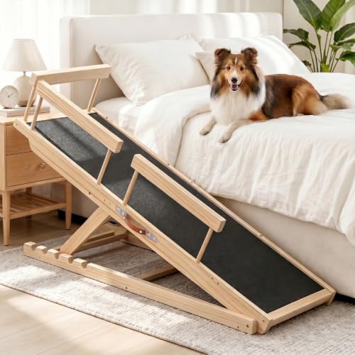 Dog Ramp for Bed and Couch 55" with Non-Slip Surface & Side Rails | 6 Adjustable Heights (19.7"-27.6"), 250 lb Capacity, Safe Mobility for Senior Large Dogs, Non-Slip Silicone Surface - size: 55.11"L*20.21"W*19.68"~27.55"H