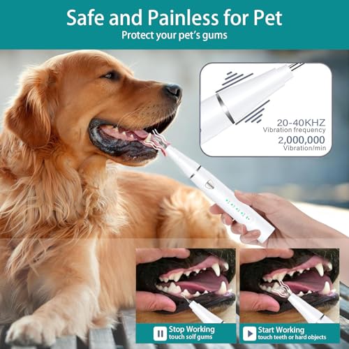 Plaque Remover for Teeth, Pet Ultrasonic Cleaner, Dog Plaque and Tartar Remover with LED Light, Dog Teeth Cleaning Dental Care Kit for Tartar and Stains, Suitable for Dogs and Cats (White) - color: White