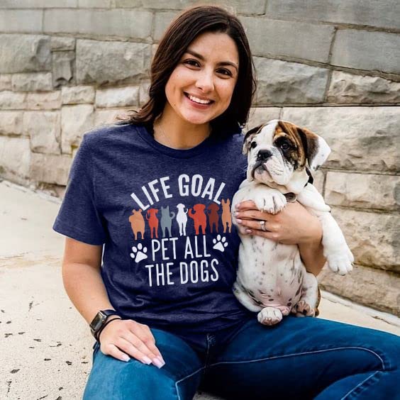 Dog Mom T-Shirt for Women - Pet Lover Shirt With Funny Saying Letter Print - All The Dogs Dog Mama Tee Top - color: Dark-blue, size: Large