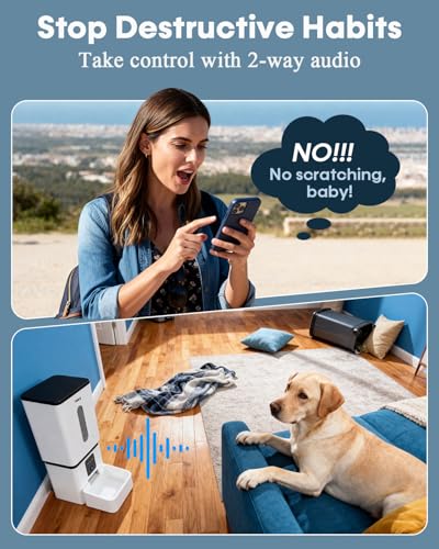 Automatic Dog Feeder Large Breed with Camera - 12L/50 Cups Anti-Clog Dog Food Dispenser for Kibble up to 20mm/0.78 in - WiFi App Scheduling & HD 1080P Camera for Remote Mealtime Check-Ins by Yakry - size: 12L