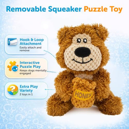 GURU Loveys Soft & Cuddly Bear Dog Toy with Removable Squeaker - Dog Toy with Multiple Textures to Stimulate Play & Engage Your Dog’s Instincts- Puzzle Dog Toy, Low-Pile & Bubble Plush - style: Bear