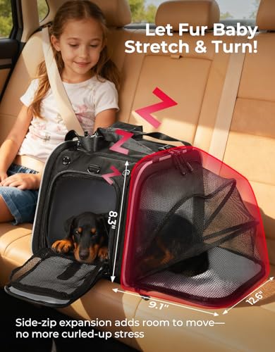 KEMIMOTO Motorcycle Dog Carrier Expandable, Airline Approved Pet Carrier Shoulder for Small Dogs & Cats Under 17 lbs, 18x11x11 Inch Soft-Sided Travel Bag, Folding & Portable
