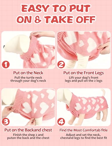Dog Sweaters for Small Medium Large Dogs Cats,Turtleneck Cute Pattern Warm Soft Pet Clothes Boy Girl Cable Knit Doggy Autumn Coats Winter Puppy Outfits Cold Weather Jackets - color: Pink Strawberry, size: Large
