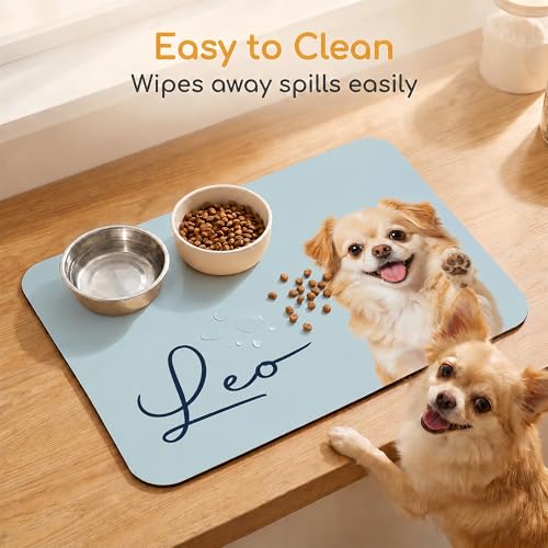 Personalized Dog & Cat Mat for Food & Water Bowls, Custom Pet Food Mat with Photo & Name, Non-Slip Waterproof Diatomite Dog Feeding Mats, Dog Bowl Placemat Gifts for Pet Lover, Pet Owner (Style 1) - color: Style 1