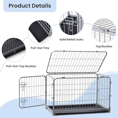 ZOMISIA Collapsible Dog Crate with Lockable Wheels - 42 inch Escape Proof Dog Kennel for Medium Dogs with Double Door, Easy Assembly Foldable Cage with Removable Tray, Indoor Outdoor Use,Silver Gray - size: 42.4"L x 28.2"W x 28.8"H