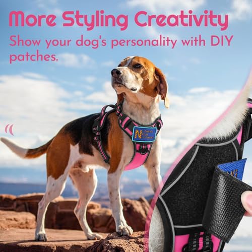 Eagloo Dog Harness Medium Sized, Easy Wearing with 3 Buckles, Adjustable No Pull Pet Harness with 2 Rings for Walking, No Chock Reflective Soft Padded Vest with Control Handle, Pink & Black, M - color: Pink & Black, size: Medium