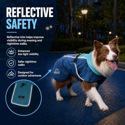 Dog Raincoat Waterproof Reflective, Lightweight Dog Rain Jacket with Hood, Adjustable Pet Rain Coat for Small Medium Large Dogs, Windproof & Packable with Storage Bag(Medium) - size: Medium up to 18'' back length