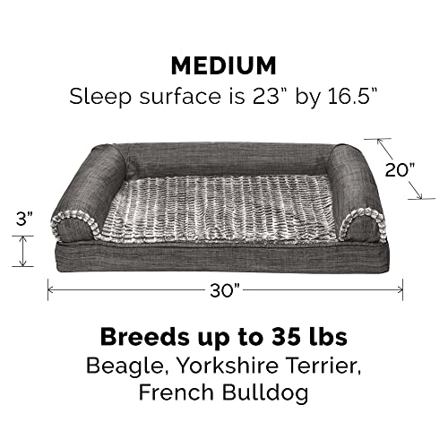 Furhaven Replacement Dog Bed Cover Luxe Faux Fur & Performance Linen Sofa-Style, Machine Washable - Charcoal, Medium - color: Charcoal, size: Medium