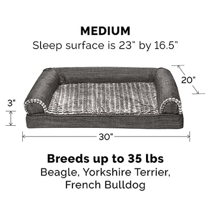 Furhaven Replacement Dog Bed Cover Luxe Faux Fur & Performance Linen Sofa-Style, Machine Washable - Charcoal, Medium - color: Charcoal, size: Medium