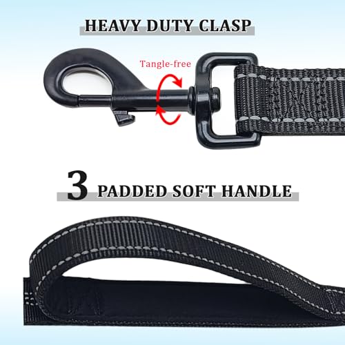 WYuZe 3 Handle Dog Leash for Large Dog 7FT Nylon Bungee Dog Training Leash | Reflective Shock Absorbing Triple Padded Handle Heavy Duty for Medium Dog Traffic Control No Pull Walking Hiking Black - color: Black