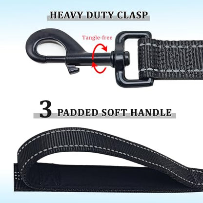 WYuZe 3 Handle Dog Leash for Large Dog 7FT Nylon Bungee Dog Training Leash | Reflective Shock Absorbing Triple Padded Handle Heavy Duty for Medium Dog Traffic Control No Pull Walking Hiking Black - color: Black