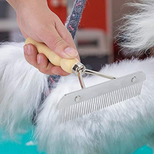 Metal Undercoat Rake, Anti Slip Dog Grooming Rake with Wooden Handle, Portable Dog Rake Brush, Dog Deshedding Rake for Cats and Dogs, 6.30x6.30x1.57in