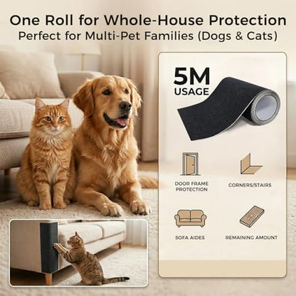 Dog Nail Scratch Board Sandpaper Roll, 80 Grit Heavy Duty Self-Adhesive Door Protector from Dog Scratching, 16.4ft x 9.8in Cut to Size Cat Furniture Scratching Guard, Pet Nail File Replacement Refill