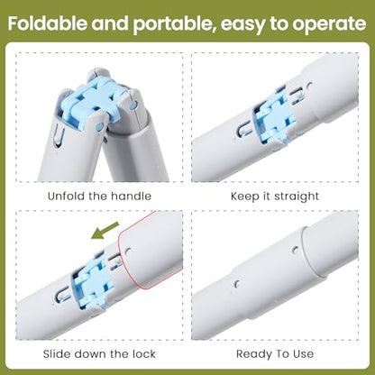 Dog Pooper Scooper Portable with Bag Attachment, One Handed Foldable Design, Includes 120 Waste Bags and Dispenser, 19 Inch Handle for Grass Yard Gravel Cleanup (Blue) - color: Blue + 120 garbage bags + dispenser