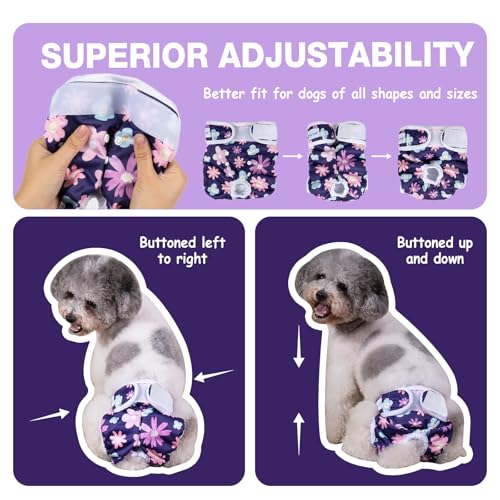 Pet Soft Washable Female Diapers (3 Pack) Female Dog Diapers, Comfort Reusable Doggy Diapers for Girl Dog in Period Heat (Bloom, XL) - size: X-Large:25''-33''