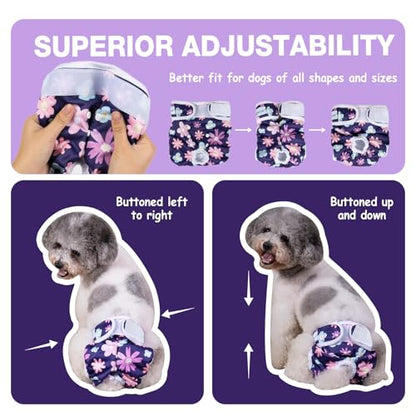 Pet Soft Washable Female Diapers (3 Pack) Female Dog Diapers, Comfort Reusable Doggy Diapers for Girl Dog in Period Heat (Bloom, XL) - size: X-Large:25''-33''
