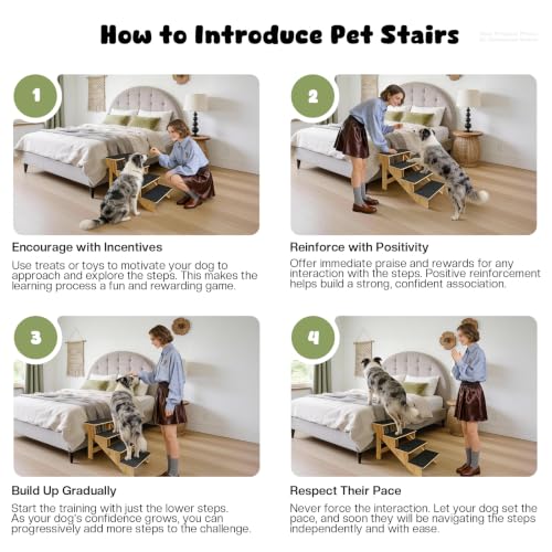 4-Step Dog Stairs for Large Dogs, Solid Wooden Dog Steps for Beds/Couch with Carpet, 24 Inches Anti-Slip Pet Stairs for High Beds, Ramp for Older/Senior Dogs, Pet Bed Stairs to Get on Bed/Sofa - size: 4-Step