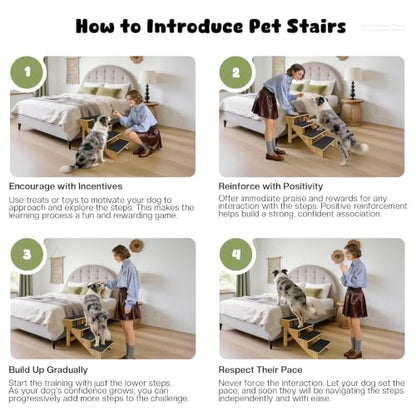 4-Step Dog Stairs for Large Dogs, Solid Wooden Dog Steps for Beds/Couch with Carpet, 24 Inches Anti-Slip Pet Stairs for High Beds, Ramp for Older/Senior Dogs, Pet Bed Stairs to Get on Bed/Sofa - size: 4-Step