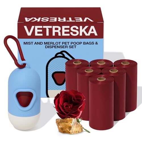 VETRESKA Dog Poop Bag with Dispenser, Leak Proof and Extra Thick Pet Waste Bags for Dog Walking and Cat Litter, Rose & Amberwood Scented, 105 Count - size: 1 Count (Pack of 105), style: Mist and Merlot