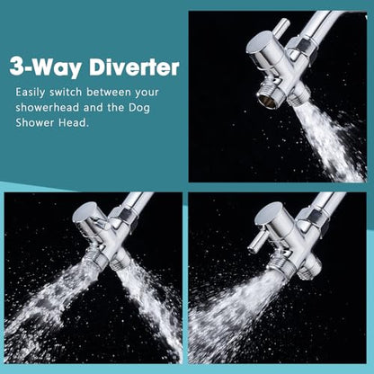 Dog 8.2ft Pup Shampoo Dispenser Jet Attachment to Shower Head Washing, 8-Setting High Pressure Pet Wash Cleaning Sprayer Bath for Bathtub Station, Adhesive Shower Holder, Indoor