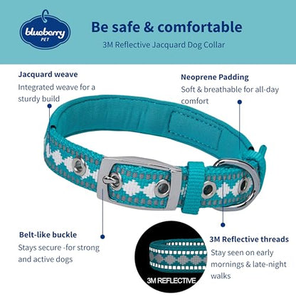 Blueberry Pet Reflective Jacquard Dog Collar with Neoprene Padding & Metal Buckle | Soft & Adjustable Safety Collar - Peacock, Neck 9-12.5", for Small Breed - color: Metal Buckle-Peacock, size: Small