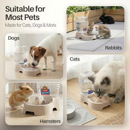 Flexzion Automatic Gravity Pet Waterer for Cat & Dog - Non-Skid & Easy-Clean Auto Replenish Water Dispenser Drinking Bowl (1/4 Gallon/ 900ml), Beige - color: Beige, size: 0.9 L