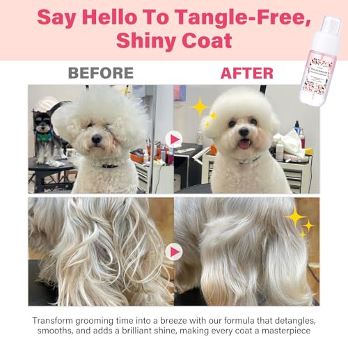 Dog Detangler & Dematting Spray - Leave-in Conditioner, Classic Powdery Scent | Infused with Coconut Oil, Jojoba Oil, and Squalane for Easy, Tangle-Free Grooming - 3.38 fl. oz