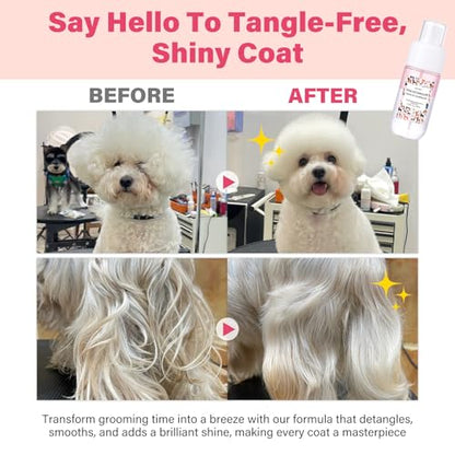 Dog Detangler & Dematting Spray - Leave-in Conditioner, Classic Powdery Scent | Infused with Coconut Oil, Jojoba Oil, and Squalane for Easy, Tangle-Free Grooming - 3.38 fl. oz