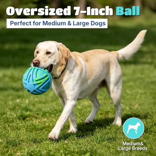 Dog Balls for Large Dogs, 7 Inch Large Dog Ball, Bouncy Floating Fetch Toy, Interactive Rubber Ball, Durable TPR Foam Outdoor & Water Toy for Medium & Large Breeds (Blue & Green Swirl) - color: Blue & Green Swirl