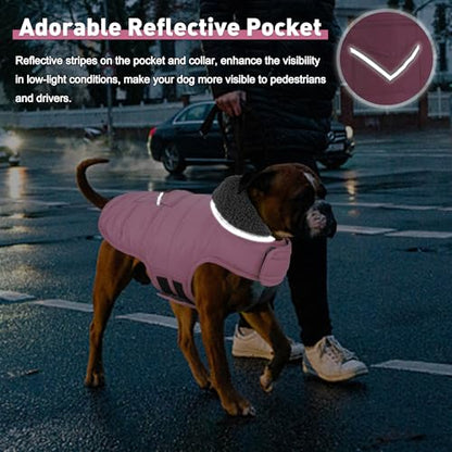 Petglad Dog Coat, Waterproof Dog Winter Jacket with Pocket, Reflective Adjustable Pet Snow Vest, Warm Cozy Fleece Sweater for Small Medium Extra Large Dogs - Light Pink, 3XL - color: Light Pink, size: 3XL(Chest Girth:33.9-42.9")