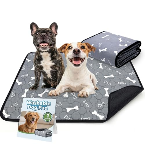 BAEJMJK Washable Dog Pee Pads, Reusable Dog Crate Mats Puppy Training Pads, 4-Layer Super Absorbent Waterproof Non-Slip Leak-Proof Ideal for Potty, Crate, Playpen & Travel(20"x28",Gray 1-Pack) - color: Gray 1-pack, size: 20"x28"