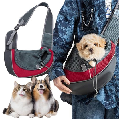 Pet Sling Carrier for Small Dogs & Cats, Hands-Free Dog Travel Bag with Adjustable Padded Strap, Breathable Mesh Puppy Carrier with Safety Hook & Zipper Pocket, Ideal for Kittens, Rabbits, Small Pets