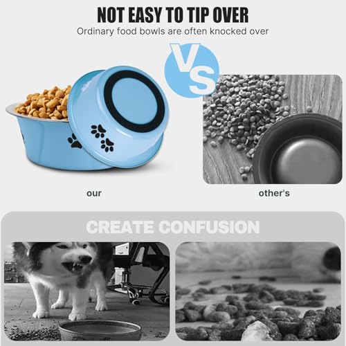 Stainless Steel Dog Bowls, Nonslip Rubber Bottom No Spill Proof Skid Metal Insulated Dog Bowls for Large Medium Small Breed Dogs (Blue, 8.5 Cups/71 OZ) - color: Blue, size: 8.5 Cups/71 OZ