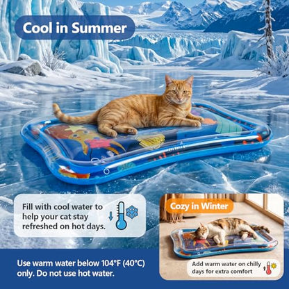 Thickened Cat Sensory Water Play Mat, Interactive Aqua Cats Water Mat with Floating Fish and 2 Balls for Cats & Dogs, Indoor Pet Water Bed Play Mat - color: Square