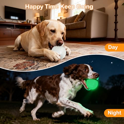 petizer 2.5 Inch 6 Pack Glowing Squeaky Ball for Dogs - Durable Rubber Spiky Balls for Small Dog, Bouncy Glow in the Dark Fetching Balls Indoors & Outdoors, Puppy Teething Chew & Training Toys - size: 2.5‘’
