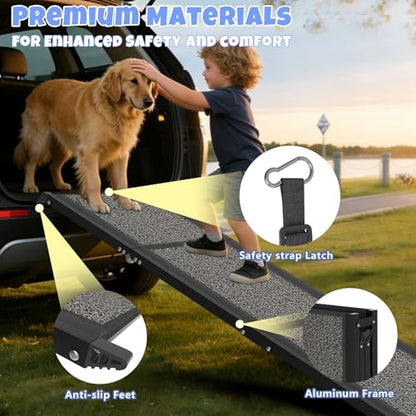 Dog Ramp for Car 71" x 20", Folding Pet Ramp for Large Dogs with Non-Slip Rug Surface, Portable Dog Car Ramp for SUV Car & Truck - size: 71" L x 20" W