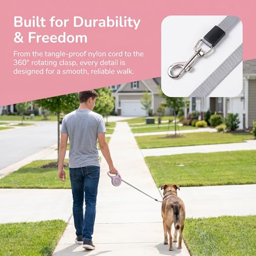 Retractable Dog Leash for Small Medium Dogs One-Click Brake & Lock Anti-Slip Ergonomic Handle 360° Tangle-Free Zinc Alloy Hook Durable ABS Casing-9.84feet Pink - color: Pink, size: 1