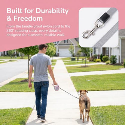 Retractable Dog Leash for Small Medium Dogs One-Click Brake & Lock Anti-Slip Ergonomic Handle 360° Tangle-Free Zinc Alloy Hook Durable ABS Casing-9.84feet Pink - color: Pink, size: 1