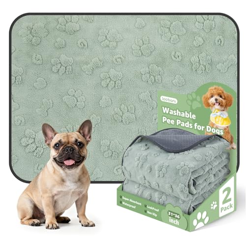 LOOBANI Washable Pee Pads for Dogs: 2 Pack Super Absorbent Reusable Puppy Pads, Leakproof and Waterproof Dog Training Pads Whelping Pads for Potty, Floor, Crate, Couch Bed and Travel, 31"x36" - color: Green Dog Element, size: 31"x36"(Pack of 2)