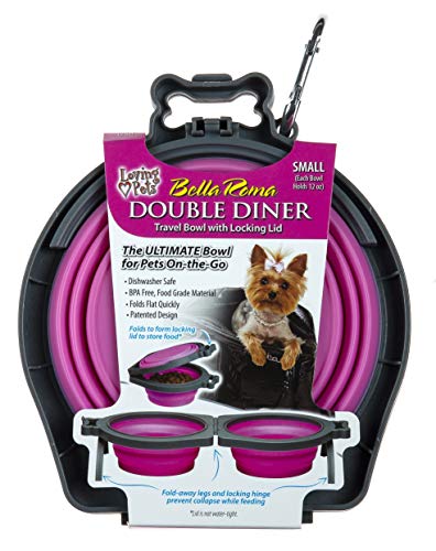Loving Pets Bella Roma Double Diner Collapsible Dog Bowls - Silicone Dog Bowls, Foldable Bowl, Puppy Essentials & Hiking Pet Supplies Great for Home & Travel (Pink, Small) - color: Pink