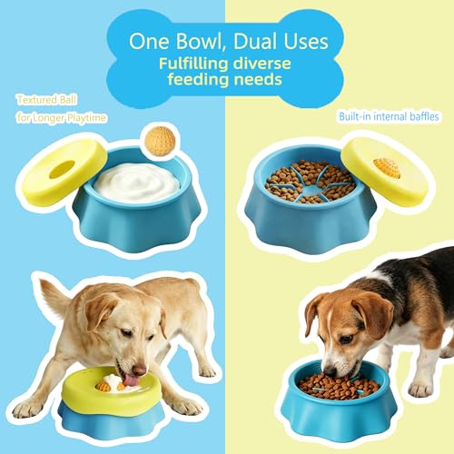 Slow Feeder Dog Bowls for Liquid Treats with Rolling Ball Silicone Interactive Dog Lick Bowl for Bone Broth & Wet Food Anti-Slip Lick Mat